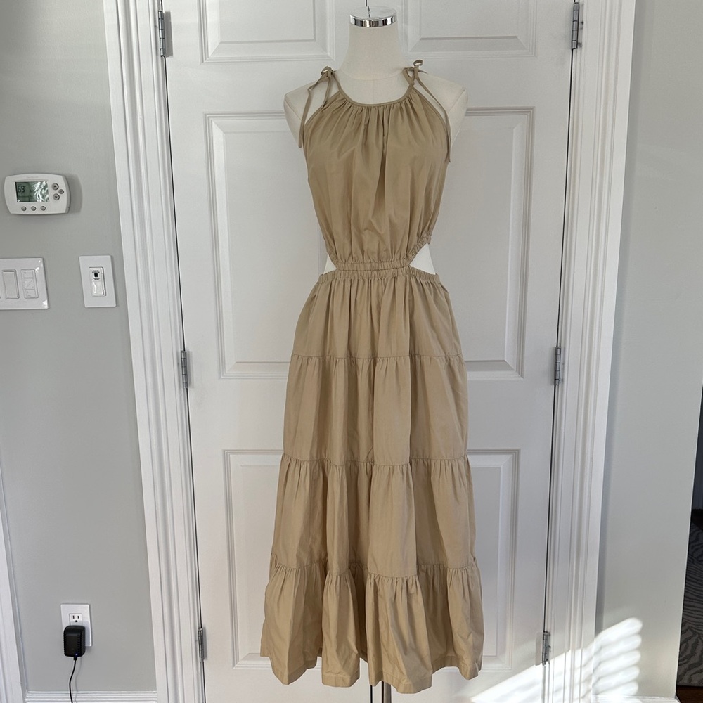 J.Crew Khaki Harbor Side Cutout Halter Tie Straps Boho 100% Cotton Dress Size M